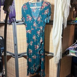 Floral Wrap Dress in Teal